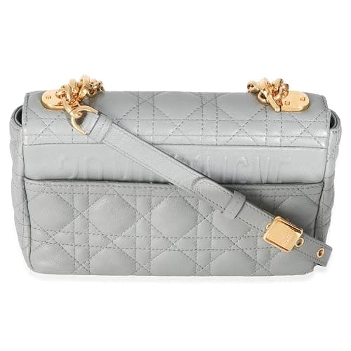 Dior, Pre-Loved Blue Supple Calfskin Small Caro Chain Bag, Blue, Gray thumbnail 4