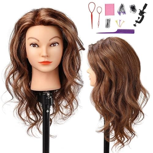 SOPHIRE 20-22 inches 100% Real Human Hair Mannequin Head, Hairdressers' Practice Training Head and Cosmotology Doll Head for Hairstyling and Braid - Dark Brown thumbnail 3
