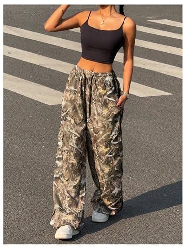 SOLY HUX Women's Camo Cargo Pants Drawstring Elastic Waist Wide Leg Baggy Sweatpants Streetwear thumbnail 5