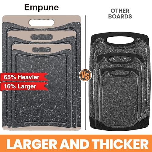 Extra Large Cutting Boards, Plastic Cutting Boards for Kitchen (Set of 3) Cutting Board Set Dishwasher Chopping Board with Juice Grooves Easy-Grip Handles, Almond Gray, Empune thumbnail 3