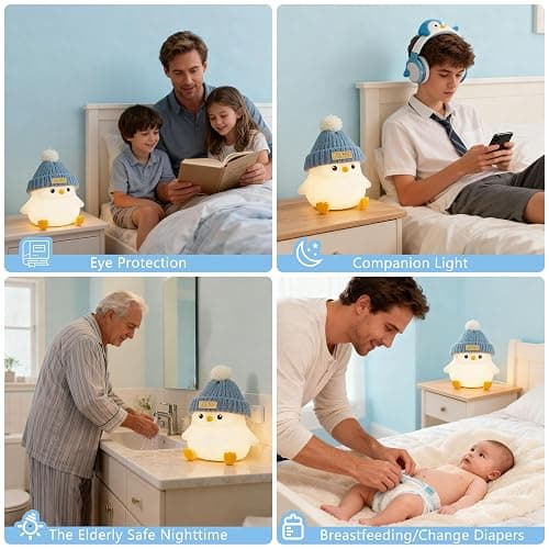 Penguin Lamp with Knit Hat,Adorable Penguin Night Light,Safe Soft Silicone,Dimmable Nursery Nightlight,LED Squishy Animal Lamp,Room Decor,White Elephant Gifts,Christmas Gifts for Kids /Boys Girls Baby thumbnail 5