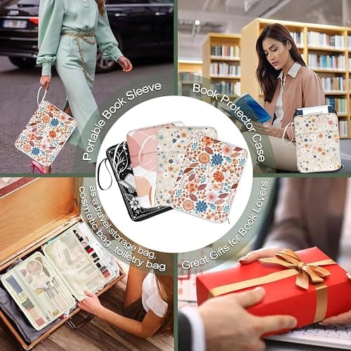 QRZIQRZ Rainbow Book Sleeve Pouch with Zipper, Paperback Book Protector Case,PU Leather Waterproof Book Pouch,Cute Floral Print Travel Book Carrying Case for Book Lovers Women,Book Cover for Hardcover - Cute Rainbow Floral thumbnail 6