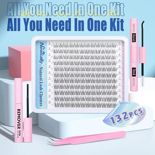 Natural Lash Clusters Kit DIY Lash Extension Kit Wispy Eyelash Extension Kit C-curly Individual Lashes Kit 9-12MM Short Eyelash Clusters with Lash Remover by Newcally thumbnail 2
