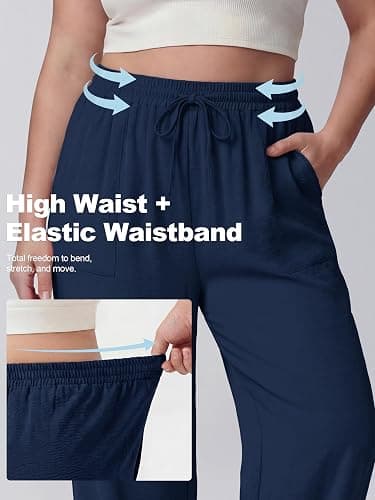 Lastshe Women's Plus Size Wide Leg Pants High Waist Loose Casual Palazzo Trousers with Pockets Spring Clothes thumbnail 4
