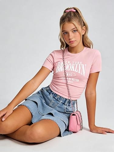 Cakaner Tween Girls Skirt Set Short Sleeve T-Shirt and Ruffle Tiered Denim Skirt Summer Casual 2 Piece Outfit Size 7-14 thumbnail 4