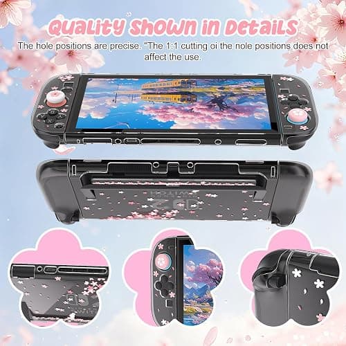 NANANINO Switch 2 Case for Nintendo Switch 2, Dockable Clear Protective Cover with Cherry Blossom Cat Design, Tempered Glass Screen Protector & Thumb Grips, Kawaii Pink Case for Girls thumbnail 2