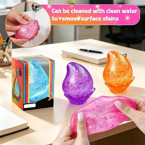 2 Pcs Stress Ball Fidget Toy, Soft Water Drop Stress Relief Gift for Kids Adults, Malt Sugar Squeeze Sensory Balls Stress Toys for Relief Anxiety Birthday Party Favors (Orange & Purple) thumbnail 7
