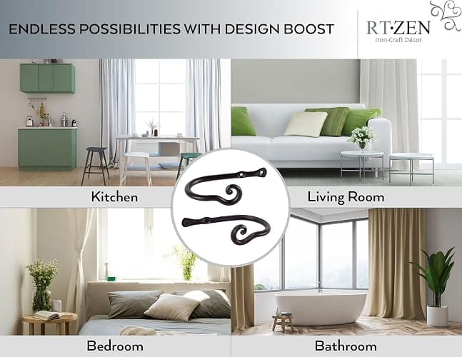RTZEN Decorative Metal Curtain Tiebacks - Farmhouse Wrought Iron Curtain Holdbacks - Drapery Holders for Wall - Unique Metal Tie Backs for Curtains - 2 Pcs (Black Classic) thumbnail 4