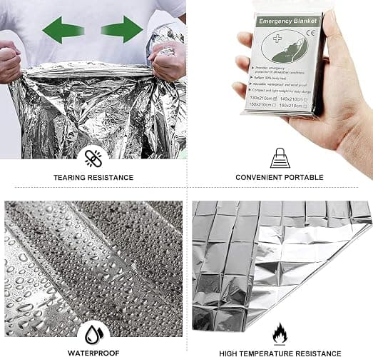 MIXIAO Emergency Foil Thermal Blanket shelter Survival Reflective Blankets | (Pack of 25) 210 x 160 cm (82" x 63") Perfect for Outdoors, Hiking, Survival, Marathons or First Aid thumbnail 5