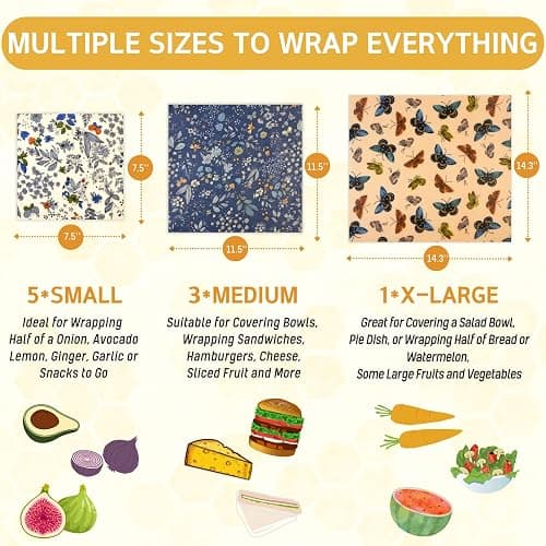 Reusable Beeswax Wrap - 9 Pack Beeswax Wraps for Food, Eco-Friendly Beeswax Food Wraps, Bread Sandwich Wrapper - Organic, Sustainable, Zero Waste, Reusable Plastic-Free Food Storage Wrap, 1XL, 3M, 5S thumbnail 4