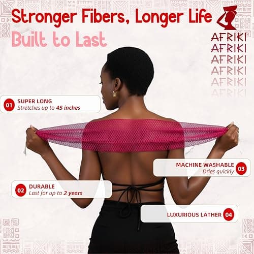 AFRIKI African Net Sponge – Exfoliating Body Scrubber, Black Owned & Rooted in Africa, All Skin Types | 45 in Long (Rose Gold) thumbnail 3