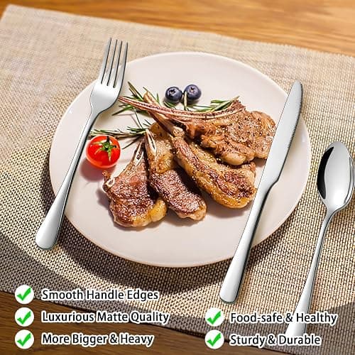 suoundey 40pcs Stainless Steel Silverware Set for 8, Kitchen Cutlery Set, Mirror Polished Forks Knives and Spoons Set for Home and Restaurant, Rust Resistant Eating Tableware Set - Silver - 40 thumbnail 4