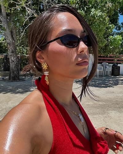 GUVIVI Retro Oval Sunglasses for Women Chic Cat Eye 90s Sunnies Lightweight Narrow Shades Trendy UV protection Sun Glasses thumbnail 9