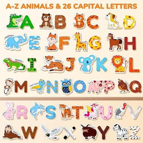 JoyCat Wooden Fridge Magnets for Toddlers – 26 Cute Animals & Uppercase Letters, Large Refrigerator ABC Alphabet Magnets Set for Kids, Preschool Learning Spelling Alphabet Gifts Toy for Ages 2+ thumbnail 3