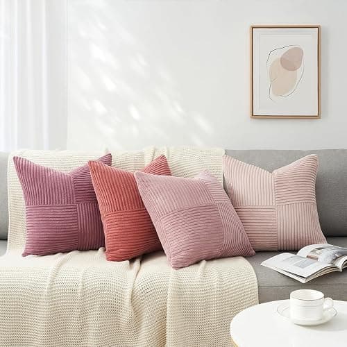 Topfinel 40x40 Kissenbezug Rosa 4er Set Windmühlenform Cord Sofakissen Kissen Aesthetic Frühlingshaft Sommer Kissenhülle Kissenbezüge für Wohnzimmer Dekokissenbezug Dekokissen Balkon Farbverlauf thumbnail 2