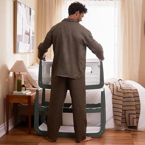 SnuzPod 4 Bedside Crib - Rocking Next to Me Crib with Lift off Bassinet, Lightweight Portable Baby Bed Cot with Zip-Down Wall 3D Breathable Mattress, 6 Height Settings and Comfort Incline Mode, Sage - Sage - Single thumbnail 6