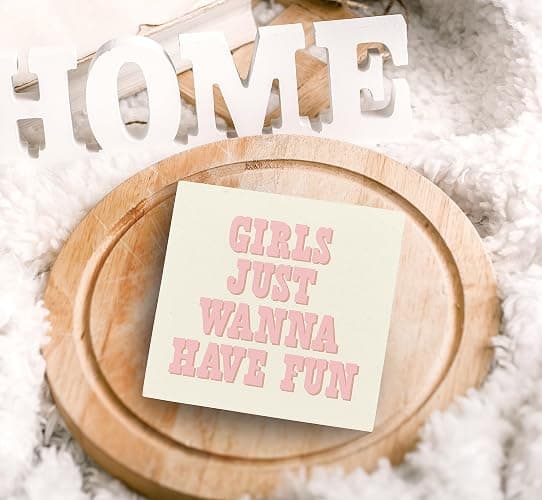 SRADMO Girls Just Wanna Have Fun Pink Wood Box Sign Desk Decor,Inspirational Preppy Wooden Block Box Sign Decoration for Girls Room Dorm Shelf Table Decor thumbnail 5