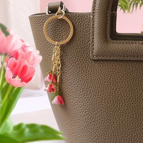SanQuan Trailing Tulip Flower Keychains for Women-Handmade,Bag Charm,Purse Charm,Elegant Gifts for Women/Mom/Her thumbnail 5