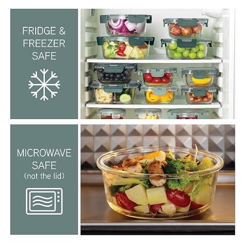COOK WITH COLOR Premium 32-Pc. Borosilicate Glass Food Container Set with Dividers - 4 Rectangles, 8 Rounds, 4 Squares - Leakproof Lids - Meal Prep, Storage, Ombre Green thumbnail 4