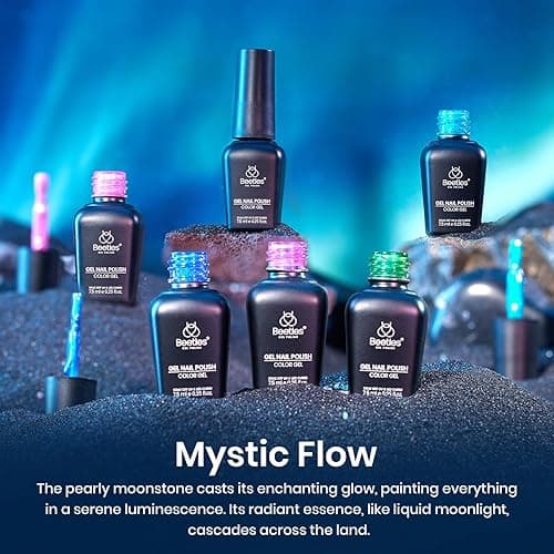 Beetles Pearl Gel Nail Polish Set, Dark Color Pink Red Purple Green Blue Nail Drawing Gel Polish 6 Colors Shimmer Mystic Flow Swirl Thread Effect Soak Off LED UV Curing for DIY Nail Art thumbnail 6