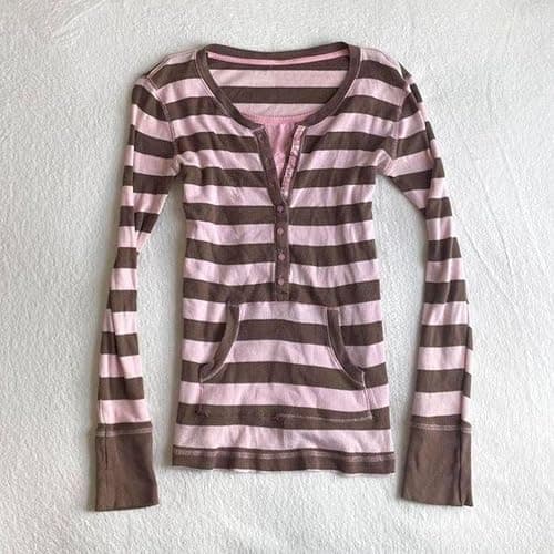 Vintage Grunge Y2k Fake Two Piece Striped Polka Dot Top Long Sleeve Shirts 2000s Fairy Core Clothes Cute Tops thumbnail 4