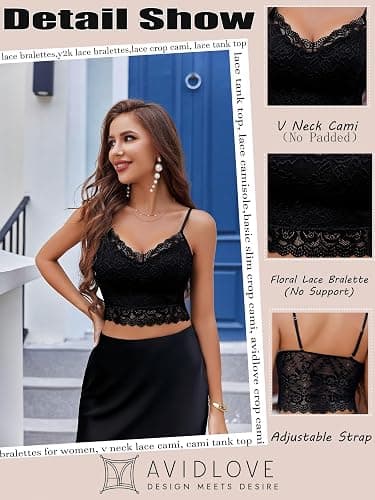 Avidlove Lace Bralette for Women Spaghetti Strap Tank Top V Neck Slim Basic Camisoles thumbnail 4