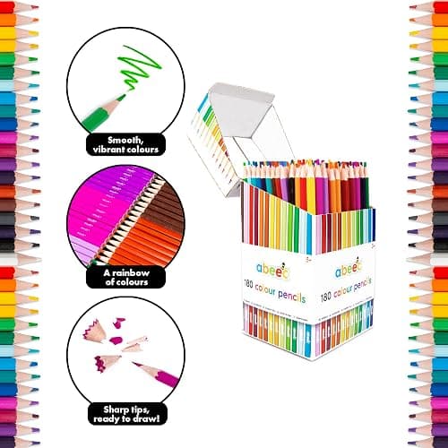 abeec 180 Colouring Pencils | Bulk Coloured Pencil Set | Classroom & School Supplies | Art Pencils for Kids & Adults | Hexagonal Barrel | Pre-Sharpened Drawing & Sketching Pencils thumbnail 4