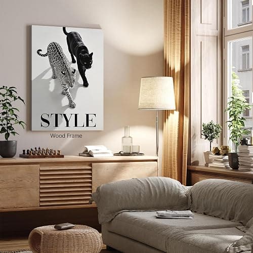 Framed Canvas Wall Art Poster Trendy Cheetah Prints Fashion Black and White Leopard Painting 12x16inch Funny Animal Pictures Preppy Room Decor Aesthetic for Office Dorm Bedroom thumbnail 5