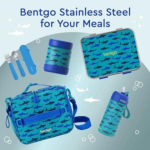 Bentgo Kids Stainless Steel Prints Leak-Resistant Lunch Box - 3-Compartments with Bonus Silicone Container, Durable, Eco-Friendly, Dishwasher Safe, BPA-Free, Ideal for School, Ages 3+ (Shark) thumbnail 8