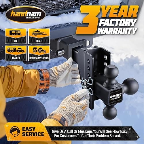 HANDNAM Drop Hitch Adjustable Trailer Hitch, Tow Hitch with 6-Inch Drop/Rise for Truck (16,500 LBS GTW), Adjustable Drop Hitch Fits 2-Inch Receiver, Trailer Hitches with Double Anti-Theft Pins Locks thumbnail 7