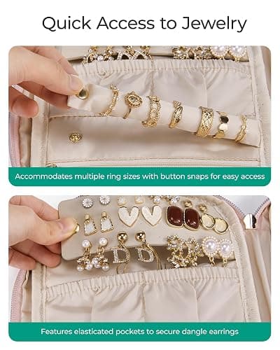 BAGSMART Travel Jewelry Case Jewelry Organizers and Storage Earings Holder Organizer for Women Necklace Holder Jewelry Rolls for Necklaces, Earrings, Bracelets-Pink thumbnail 5