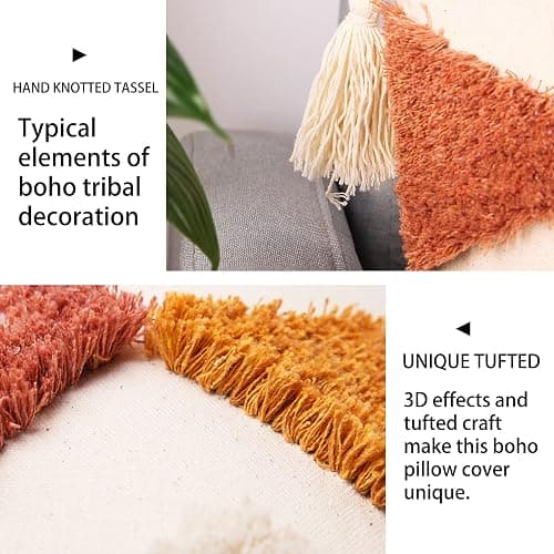 Merrycolor Boho Lumbar Throw Pillow Cover 12x20 inch,Bohemian Tufted Decorative Pillow Covers with Tassels for Couch Sofa Bedroom Living Room thumbnail 3