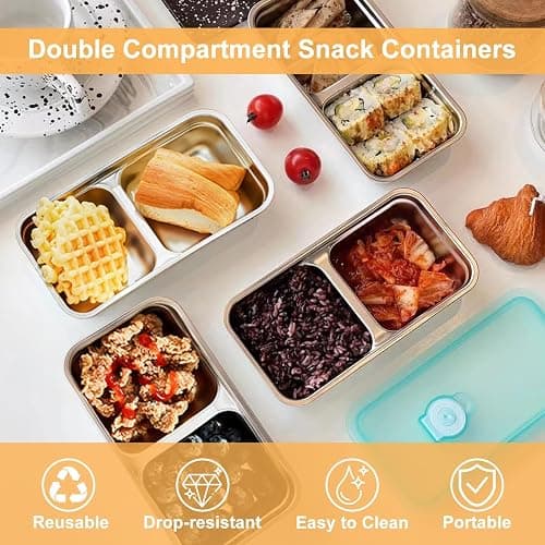 IGUOCY Grab and Go Snack Containers Reusable, Stainless Steel Snack Containers, 2 Compartment Condiment Bowls with Lids, Meal Prep Lunch Box, Takeout, Travel And Camping Food Storage (2Pcs) thumbnail 3