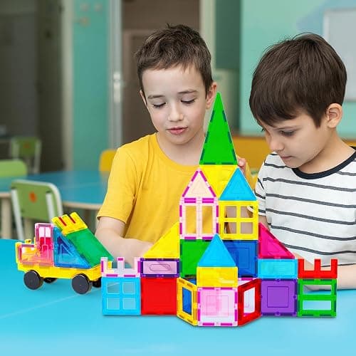 PicassoTiles 101 PCs Magnetic Tiles Building Blocks with Car & Drawstring Carry Bag Toy Storage Magnet Block for Toddlers Kids STEM Toy Set Educational Tile Learning Brain Development Ages 3+ PC101 thumbnail 2