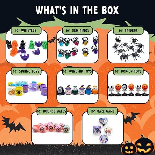 THE PARTY PENGUIN Halloween Favors Bundle for Kids | Trick or Treat Party Supplies with Gem Rings, Whistles, Bounce Balls, Games, Spiders,Toys & More | Halloween Goodie Bag Fillers & Classroom Prizes thumbnail 3