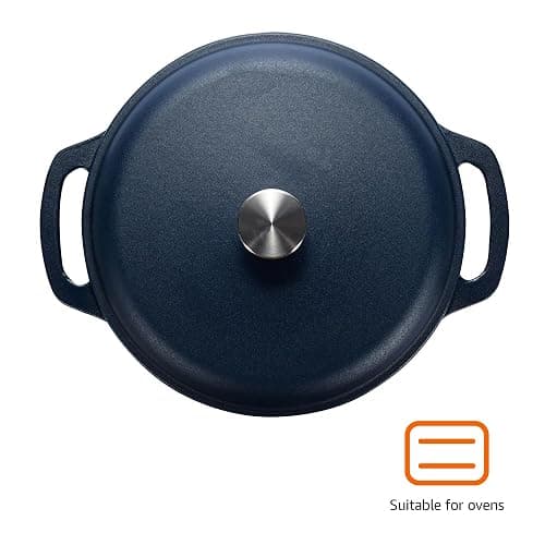Amazon Basics Cast Iron Dutch Oven Pot with Lid, Enameled, Round, Dual Handles, Heavy-Duty, Medium, 6-Quart, Matte Navy thumbnail 3