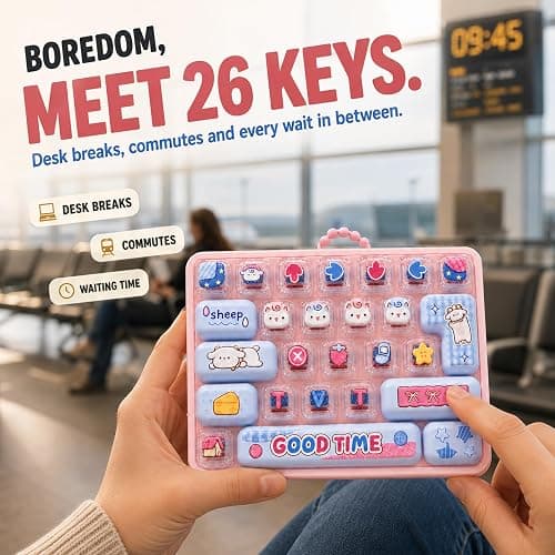 2027 New 26-Key Keyboard Fidget Toy, Cute Cartoon Clicky Keyboard Clicker Toy with Keychain, Backpack Charm Pendant for Stress Relief (Pink-B) thumbnail 4