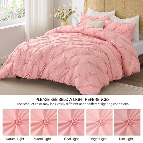 BEDELITE Pink Queen Comforter Set,Fluffy & Soft Comforter | Pintuck Boho Bedding, Warm & Cute Bed Set for All Season,With 2 Pillowcases thumbnail 8