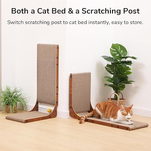 FUKUMARU Cat Scratcher, 26.8 Inch Cat Scratch Pad for Indoor Cats, L Shaped Cardboard Vertical Cats Scratching Board with Ball Toy, Walnut Color, 2 Packs thumbnail 5