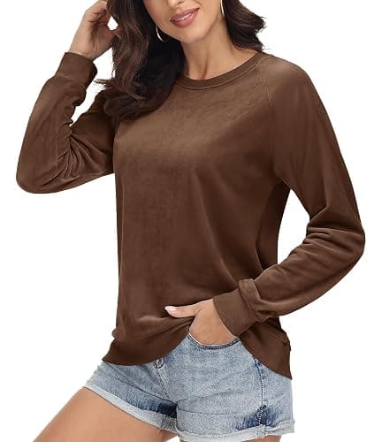 MAGCOMSEN Women's Velour Sweatshirts Crewneck Long Sleeve Casual Pullover Soft Warm Shirts Velvet Tops Winter Fall thumbnail 2