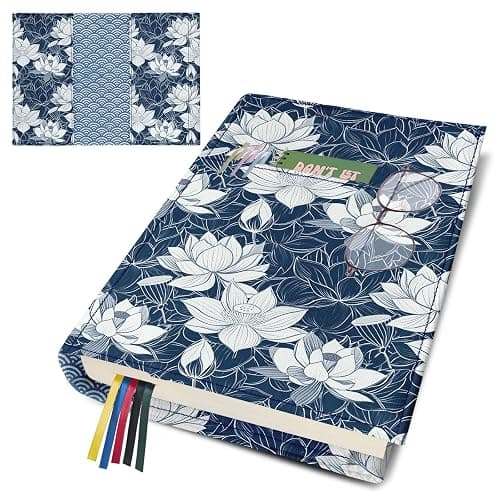 QRZIQRZ Book Cover Protector for Paperback,Adjustable Soft Canvas Fabric Book Cover with Pocket Bookmark,Double Side Print Book Dust Jacket Covers for Hardcover Book Lovers Gift Lotus Flower S - Image 1
