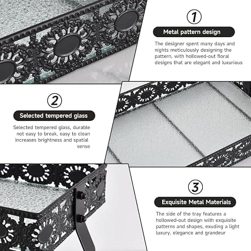 xiaojuande-Two Layer Glass Storage Tray with Portable Dressing Table Skin Care Product Organization Rack Corner Storage Rack for Bathroom Counter High-end Light - (Black) thumbnail 9