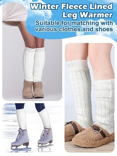 Shihanee Winter Fleece Lined Leg Warmers for Women Knit Long Leg Warmers Warm Fleece Lined Boot Socks for Skating Daily Wear thumbnail 5