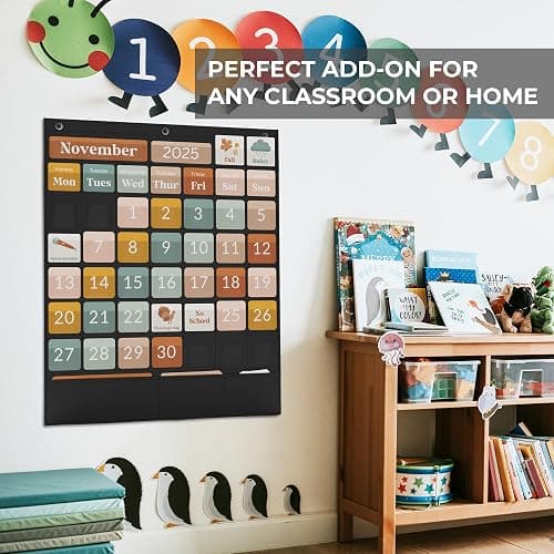 The Ultimate Classroom Calendar Pocket Chart for Kids - Beautiful Calendar with Educational Cards for Easy Learning - Fun Boho Classroom/Teacher Must Have Supplies That Fits Nicely w/Any School Decor thumbnail 9