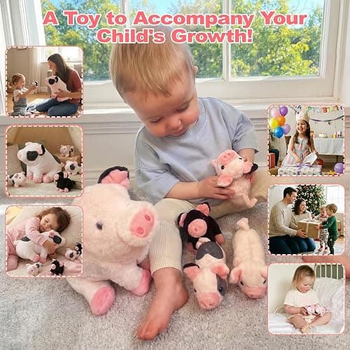 OUOZZZ 11" Pig Stuffed Animal 5-in-1 Plush Pig Piglets Zipper Tummy | Fun Interactive Birthday Gift for Girls & Boys Age 3+, Adorable Pretend Play for Toddlers thumbnail 6