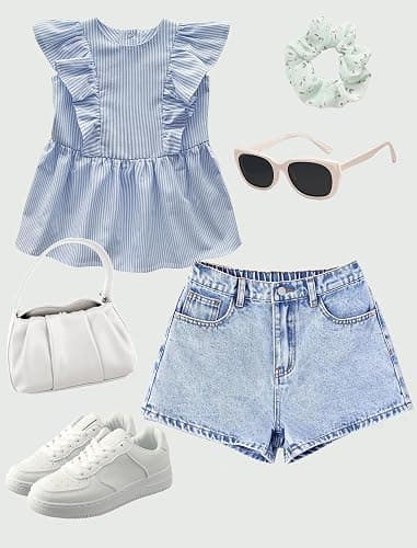 oyyniis Jean Shorts for Teen Girls Ripped Raw Hem High Waist Straight Leg Cute Summer Y2K Denim Shorts 13Y-16Y thumbnail 6