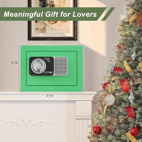 PATRON small safe box with key，mini safe for money，small coin safes for home with code，little jewelry lock box for kids，Wall or Cabinet Safe for personal items，0.236 Cubic Feet Green thumbnail 3