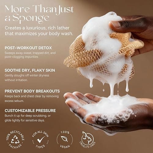 CORATED African Net Sponge Authentic, Shower Loofah Exfoliating Bath Sponge | Body Scrubber for Women and Men Daily Use Body Care, Travel Portable Bath Accessories Gifts for Women thumbnail 3