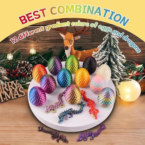 JOMBY 12PCS 3D Printed Dragon Eggs with Dragon Inside, Mini Egg Set, Articulated Crystal Fidget Toy for for Kids & Adults Gifts Christmas Ornament & Stocking Stuffers thumbnail 7