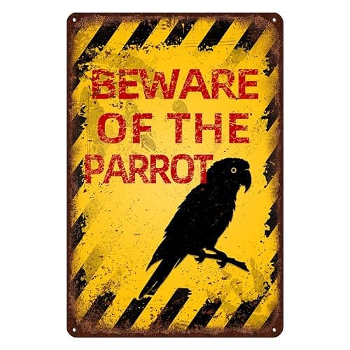 Vintage Parrot Metal Sign Beware of Parrot Aluminum Sign Funny Beware Animal Decor 12"x8" Inch - Image 1